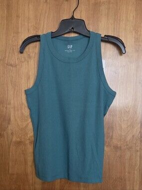 GAP Women's Teal Ribbed Crewneck Tank